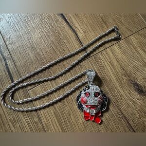 BRAND NEW (NWT) Rhinestone/Enamel Likeness of SAW PUPPET Pendant & Chain